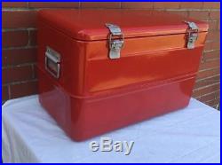 RARE VINTAGE 1940'S RED METAL COOLER With TRAY & SIDE HANDLES NEW PAINT