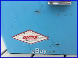 Rare Vintage Baby Blue Diamond Logo Coleman Cooler Ice Box Metal Chest