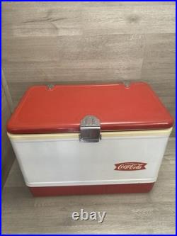 RARE VINTAGE LARGE METAL WHITE RED TRIM COLEMAN COCA-COLA ICE BOX COOLER 22.5in