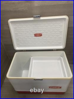 RARE VINTAGE LARGE METAL WHITE RED TRIM COLEMAN COCA-COLA ICE BOX COOLER 22.5in