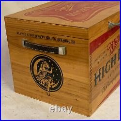 RARE Wooden Vintage Miller High Life Beer Ice Chest Cooler Metal Leather Handles