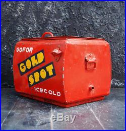 Rare 1969 Gold Spot Metal Cooler Advertising Vintage Hand Painted Indian Box