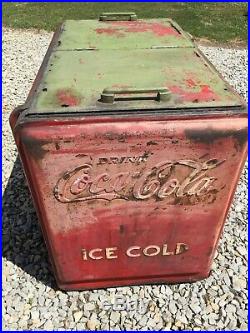 Rare Antique Coca Cola Coke Freezer Ice Chest Huge Metal comes with Bi-Fold Lid