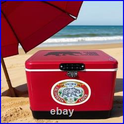Rare-Bear Themed Red Stainless Steel 54 Quart Cooler Box for Camping Fishing