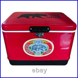Rare-Bear Themed Red Stainless Steel 54 Quart Cooler Box for Camping Fishing