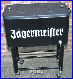 Rare Jagermeister Limited Edition Metal Cooler Ice Chest On Wheeled Stand Black