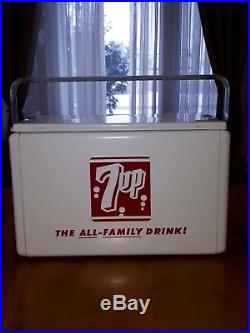 Rare Mint Condition NOS 1960 Metal Cronstroms 7UP Advertising Pinic Cooler