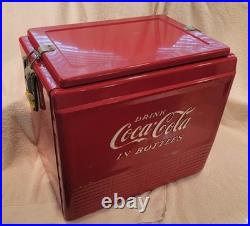 Rare Original 1958-1959 Vintage Metal Coca Cola Red Cooler with Tray (LOOK)