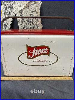Rare VINTAGE Storz METAL COOLER The Orchid Of Beer 19x12.5x10 Red /white