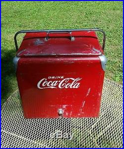 Rare Vintage 1950's Coca Cola Embossed Metal Cooler. Progress Refrigerator co