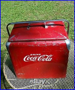 Rare Vintage 1950's Coca Cola Embossed Metal Cooler. Progress Refrigerator co