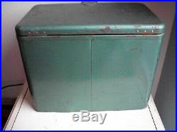 Rare Vintage 1950's Coleman Cooler Green with Penguin Logo Metal Chest