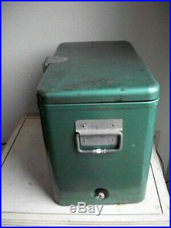 Rare Vintage 1950's Coleman Cooler Green with Penguin Logo Metal Chest