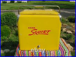 Rare Vintage 1950's Metal Drink Squirt Soda Cooler Ice Chest Sign With Tray Nice