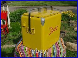 Rare Vintage 1950's Metal Drink Squirt Soda Cooler Ice Chest Sign With Tray Nice