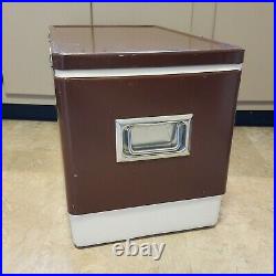 Rare Vintage 1980 Brown Coleman Metal Cooler Ice Chest withTray Made in USA
