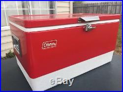 Rare Vintage 1981 Coleman Red Metal Cooler with Insert Tray Camp Cooler Tailgate