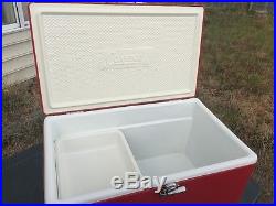 Rare Vintage 1981 Coleman Red Metal Cooler with Insert Tray Camp Cooler Tailgate