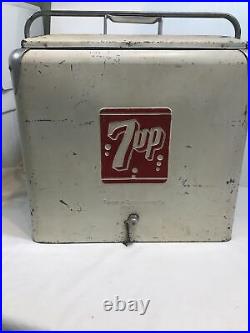 Rare Vintage 7 UP Metal Drink Cooler Ice Chest Progress Refrigerator