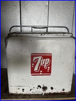 Rare Vintage 7UP Metal Drink Cooler Ice Chest Progress Refrigerator