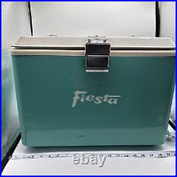 Rare Vintage All Metal Igloo Fiesta Ice Chest Cooler With Handles Bottle Opener