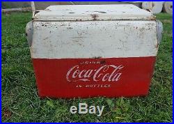 Rare Vintage Coca Cola Acton Mfg Red White Metal Picnic Low Boy Cooler Coke Soda