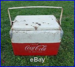 Rare Vintage Coca Cola Acton Mfg Red White Metal Picnic Low Boy Cooler Coke Soda