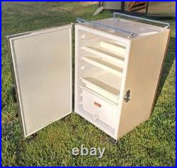 Rare Vintage Coleman 3-Way Upright Cooler Ice Box Wood Grain 26x16x16 with Inserts