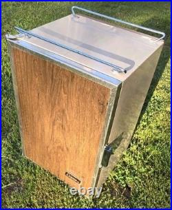 Rare Vintage Coleman 3-Way Upright Cooler Ice Box Wood Grain 26x16x16 with Inserts