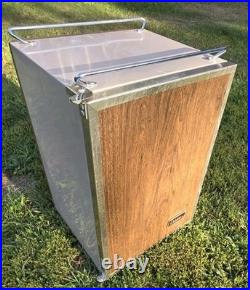 Rare Vintage Coleman 3-Way Upright Cooler Ice Box Wood Grain 26x16x16 with Inserts