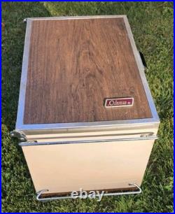 Rare Vintage Coleman 3-Way Upright Cooler Ice Box Wood Grain 26x16x16 with Inserts