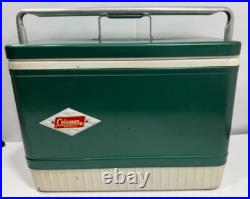 Rare Vintage Coleman Metal Cooler Green Diamond Snowlite & handle lock MCM 60s