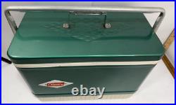Rare Vintage Coleman Metal Cooler Green Diamond Snowlite & handle lock MCM 60s