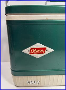 Rare Vintage Coleman Metal Cooler Green Diamond Snowlite & handle lock MCM 60s
