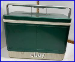 Rare Vintage Coleman Metal Cooler Green Diamond Snowlite & handle lock MCM 60s