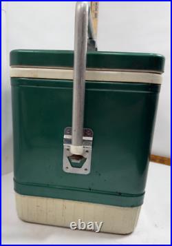Rare Vintage Coleman Metal Cooler Green Diamond Snowlite & handle lock MCM 60s