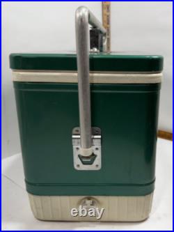 Rare Vintage Coleman Metal Cooler Green Diamond Snowlite & handle lock MCM 60s