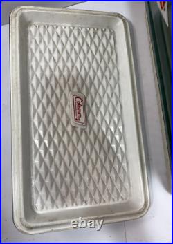 Rare Vintage Coleman Metal Cooler Green Diamond Snowlite & handle lock MCM 60s