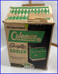 Rare Vintage Coleman Metal Cooler Green Diamond Snowlite & handle lock MCM 60s