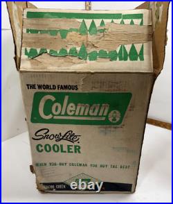 Rare Vintage Coleman Metal Cooler Green Diamond Snowlite & handle lock MCM 60s