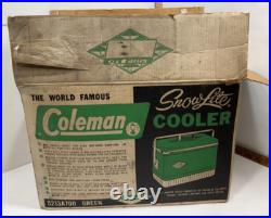Rare Vintage Coleman Metal Cooler Green Diamond Snowlite & handle lock MCM 60s