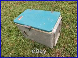 Rare! Vintage Coleman Silver Metal W Green Top, Stand Up Cooler With Insert