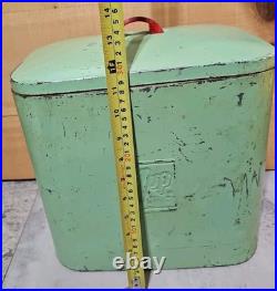 Rare Vintage Green 7up Branded Metal Airplane Cooler Soft Drink Tote with Handle Rare Vintage Green 7up Branded Metal Airplane Cooler Soft Drink Tote with Handle