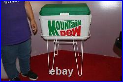 Rare Vintage Mountain Dew Soda Pop Picnic Cooler Chest Sign WithMetal Stand NICE