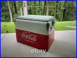 Rare Vintage Red & White Coca Cola Cooler Acton Mfg Metal Low Boy