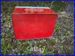 Rare Vintage Red & White Metal Coca Cola Cooler Picnic Low Boy Acton Mfg