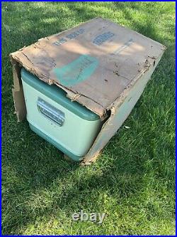 Rare Vintage Thermos /Coleman Two Tone Metal Ice Chest Cooler Green Olive Vw Bus