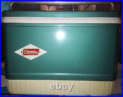 Rare vintage Coleman metal cooler green diamond snowlite + handle lock