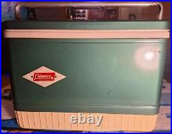 Rare vintage Coleman metal cooler green diamond snowlite + handle lock