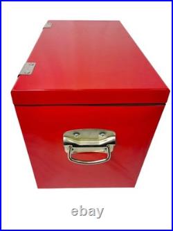 Red Metal Beverage Cooler 21Qt Retro Ice Chest 35 Can Capacity For Patio Party